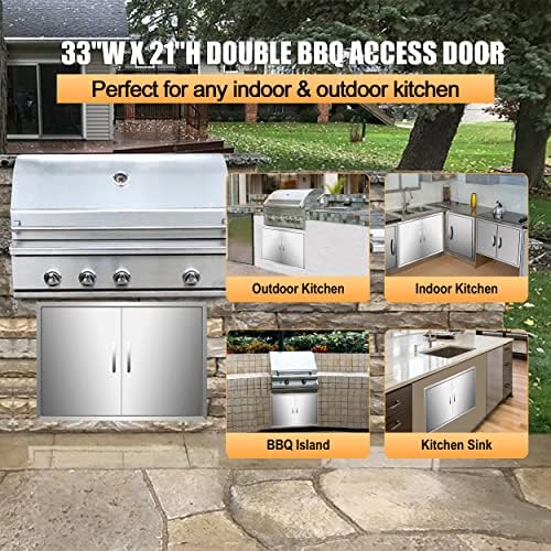 Outdoor Kitchen Doors 33W x 21H Inch, Double BBQ Access Doors 304 Stainless Steel for Outdoor Kitchen Cabinet Grill Station or BBQ Island - Image 3