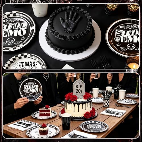 125 Pcs Emo Goth Punk Party Tableware for 25 Guests Scene Goth Rock Birthday Decorations | Punk Skull Thorn Disposable Plates Napkins Forks, Emo Gothic Supplies for Halloween Blink 182 Theme Party - Image 6