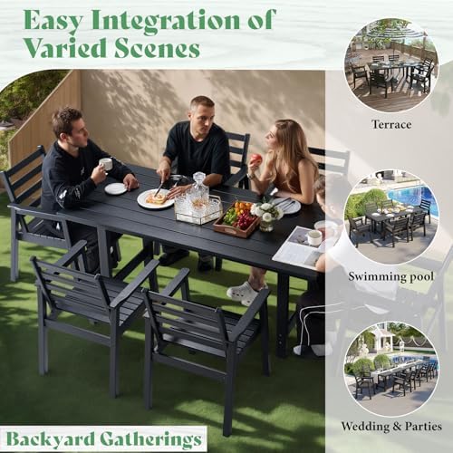 AMERLIFE 7-Piece HDPE Outdoor Dining Set with 71" Table, Black - Image 3