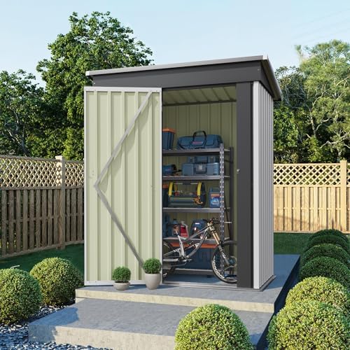 Flamaker 5x3 FT Storage Shed Waterproof Metal Garden Shed with Lockable Door Utility Tool Shed Outdoor Storage for Backyard, Patio and Lawn, White - Image 2
