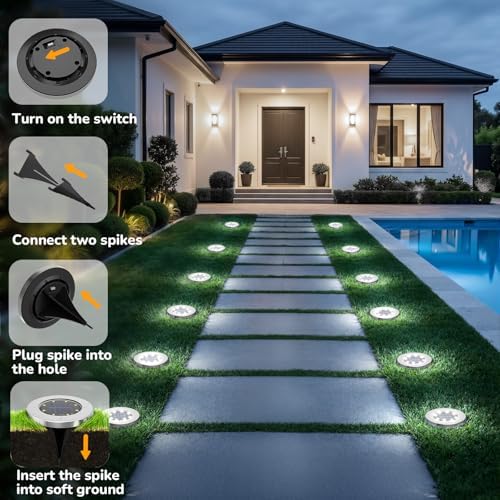 INCX Solar Lights Outdoor Waterproof, Cold White, 8 Pack Ground Lights - Image 2