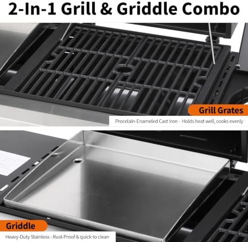Gas Grill and Griddle Combo with Side Burner, Flat Top Grill - Image 4