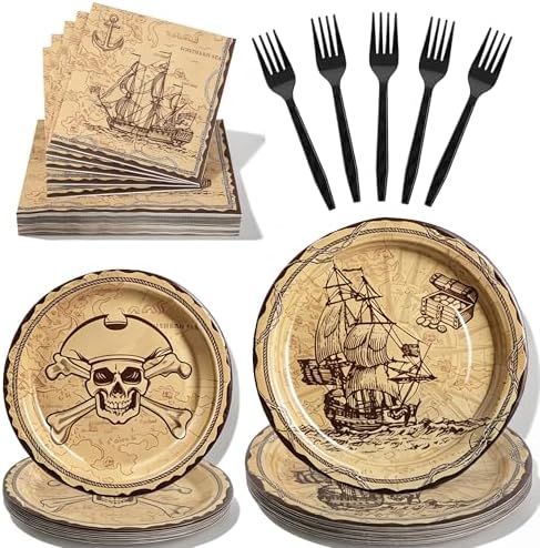 100 Pcs Disposable Pirate Tableware Set for 25 Guests by COSINIA