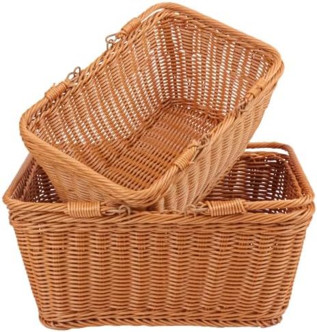 Large Poly Wicker Picnic Basket Set of 2, Handmade Woven Baskets - Image 3