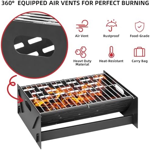 12" Foldable Portable Camping Charcoal Grill - Image 5
