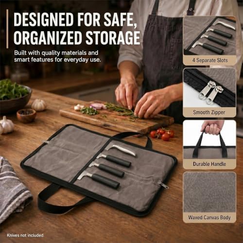 4 Slots Chefs Knife Roll Bag Cutlery Storage Case Mens Travel Grey - Image 3
