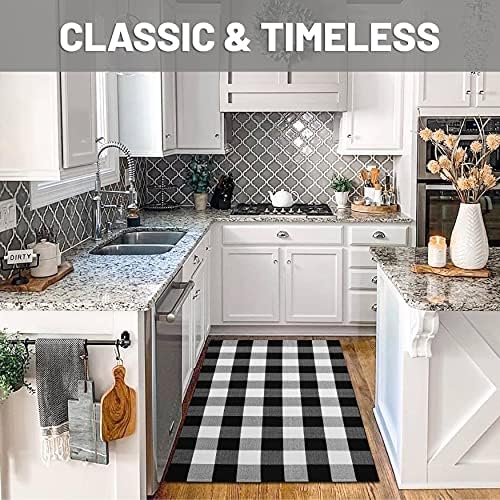 IOHOUZE 3x5 Buffalo Plaid Outdoor Rug, Washable Front Porch, Black White - Image 3