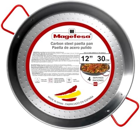 Magefesa 12" Carbon Steel Paella Pan – 30 cm - 4 Servings, Durable & Lightweight with Dimpled Surface, Ideal for Outdoor Cooking & Traditional Valencian Paella by Magefesa