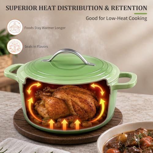 Winado 5 Qt Enameled Cast Iron Dutch Oven Pot with Lid, Green Ombre - Image 7