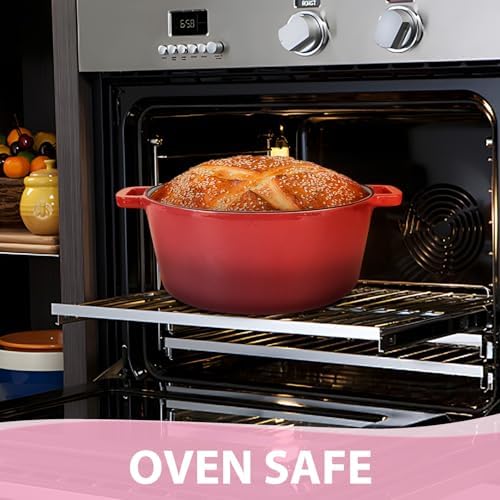 TeamFar 5qt Dutch Oven, Pre-seasoned Cast Iron for Bread Baking, Red - Image 6