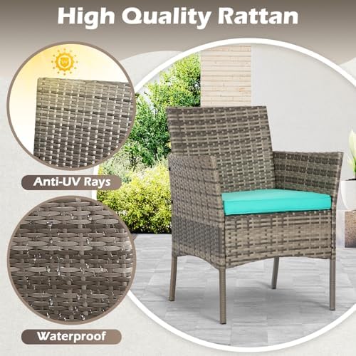 FDW 4-Piece Patio Furniture Set | Gray & Blue | Outdoor Wicker Furniture - Image 5