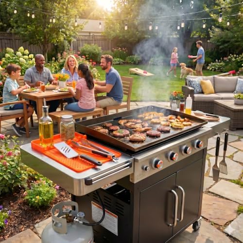 Magnetic Silicone Side Shelf Mat for Blackstone Griddle - 4 Corner Magnets, Extra Thick, Linear Drip Channels, 446°F Heat Resistant, 16"x11.5", Fits Weber Traeger Pit Boss (Orange 2-Pack) - Image 6