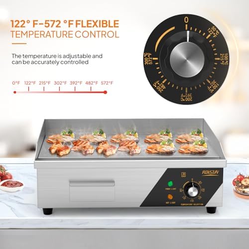 Bonnlo 22 Inch 1600W Commercial Griddle with Stainless Steel Countertop, Flat Griddle, 122-572℉ Adjustable Temp Control of Electric Flat Top Grill for Cheese 、Steak and Egg, Home & Restaurant Use - Image 3