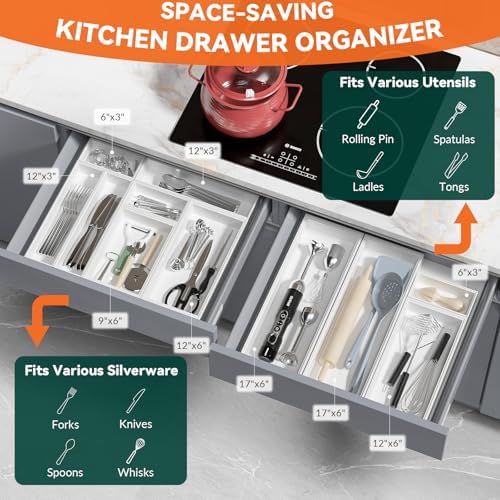 Lixple Bamboo Kitchen Drawer Organizer, 2 Pack, 12" x 6" x 2", White - Image 3