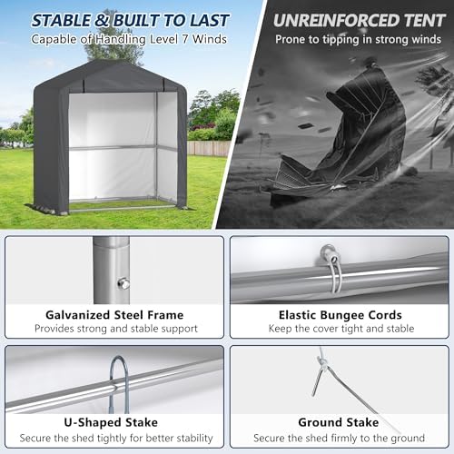 COVERONICS 5' x 3' Outdoor Portable Storage Shelter Shed, Grey - Image 7