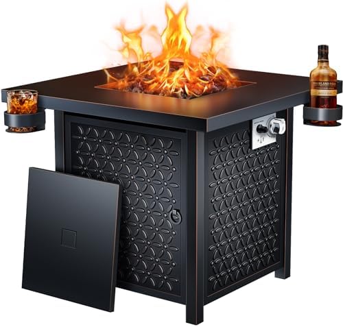 Ciays Propane Fire Pit, 28 inch Fire Pit Table with Two Cup Holders, 50,000 BTU Steel Gas Fire Pit with Pulse Ignition System, Perfect for Patio, Garden & Backyard Gatherings, CIFPT11B, Black by Ciays