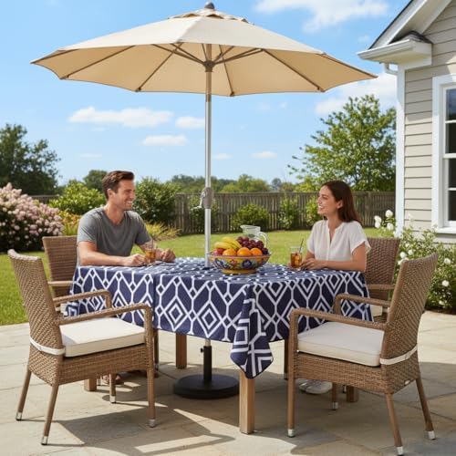 LUSHVIDA Moroccan Outdoor Tablecloth with Umbrella Hole, 60x120 Inch Navy - Image 2