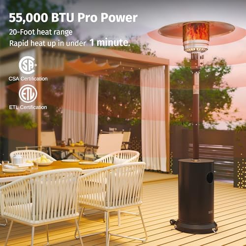 EAST OAK 55,000 BTU Propane Patio Heater with Round Table & Stainless Steel Burner, Outdoor Heater with Wheels, Ideal For Large Patios, Gardens, Outdoor Events, and Commercial Use, Bronze - Image 2