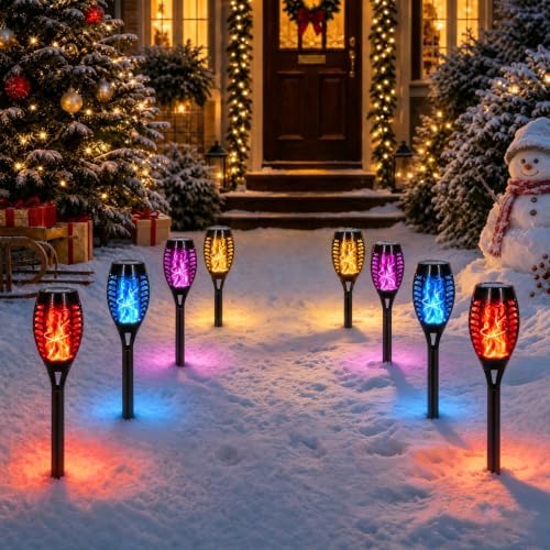 Solar Christmas Decoration Outdoor, 8 Pack Solar Torch Lights by SPRKLINLIN