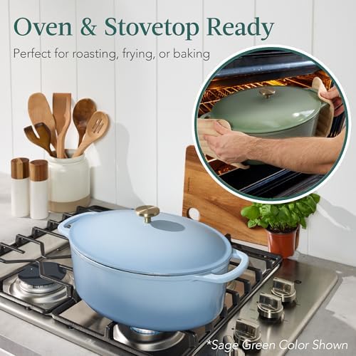 Best Choice Products Oval 7.5 Quart Enamel Cast-Iron Dutch Oven, Heavy-Duty Pre-Seasoned for Baking, Cooking w/Side Handles – Cornflower Blue - Image 4