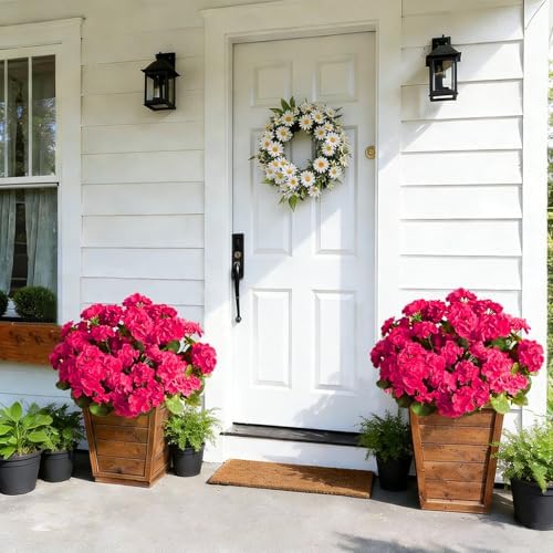 Fake Outdoor Flowers, 4 Pcs Artificial Flowers For Outdoors, Rose Red Artificial Geraniums Plastic Flowers, Fake Plant For Outside, Silk Faux Flowers For Outdoor Planters UV Resistant For Front Porch - Image 4