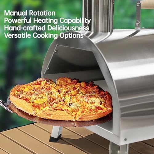 12 Portable Pizza Oven Outdoor, Wood Fired Pizza Oven, Semi-Automatic Burning Pizza Maker Stove with Built-in Thermometer Pizza Stone Peel for Outside Kitchen Backyard (Curved Silver) - Image 4