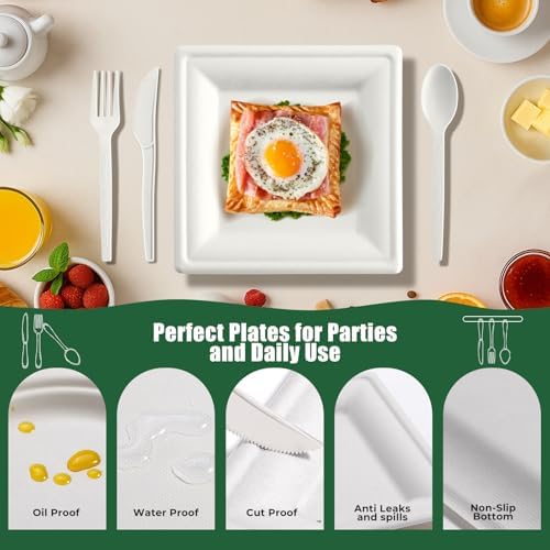 300 Pcs Biodegradable Paper Plates Set Disposable Dinnerware - Image 4