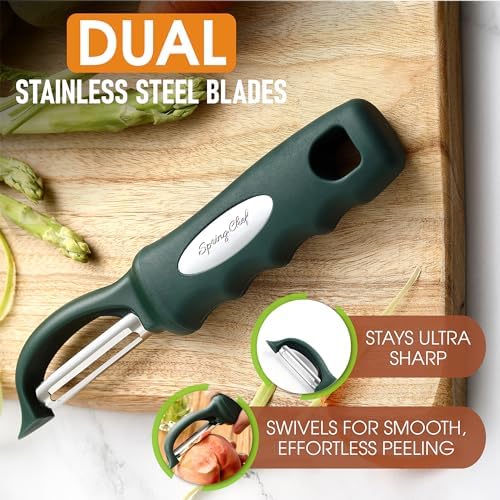 Spring Chef Potato Peeler for Kitchen with Soft Grip Handle, Pine Green - Image 2