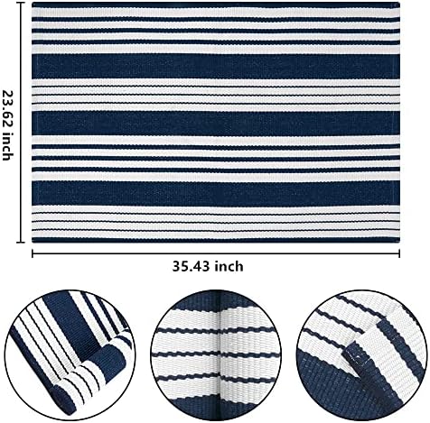 Blue and White Striped Doormat 24"x35"Washable Farmhouse Front Porch Rug - Image 2