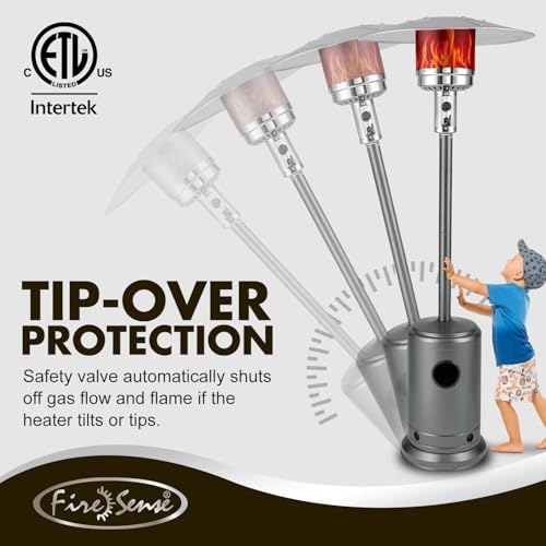 Fire Sense 62555 Patio Heater with Wheels, 46,000 BTU, Hammered Platinum - Image 3