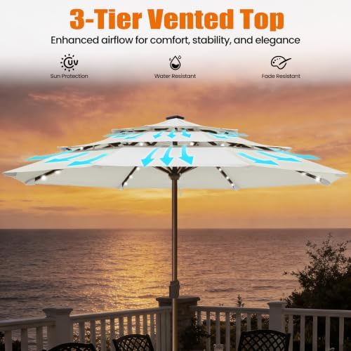 EliteShade USA 10-Year-Non-Fading 10ft 3-Tier Market Patio Umbrella, Commercial Table Umbrella with 80 Solar LED Lights, Crank Open, Windproof & UPF 50+ UV Protection for Garden, Deck, Pool, Backyard, No Tilt, White - Image 6