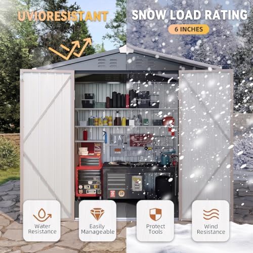 Aoxun 8'x6' Shed with Floor Galvanized Steel Outdoor Storage Shed Brown - Image 5