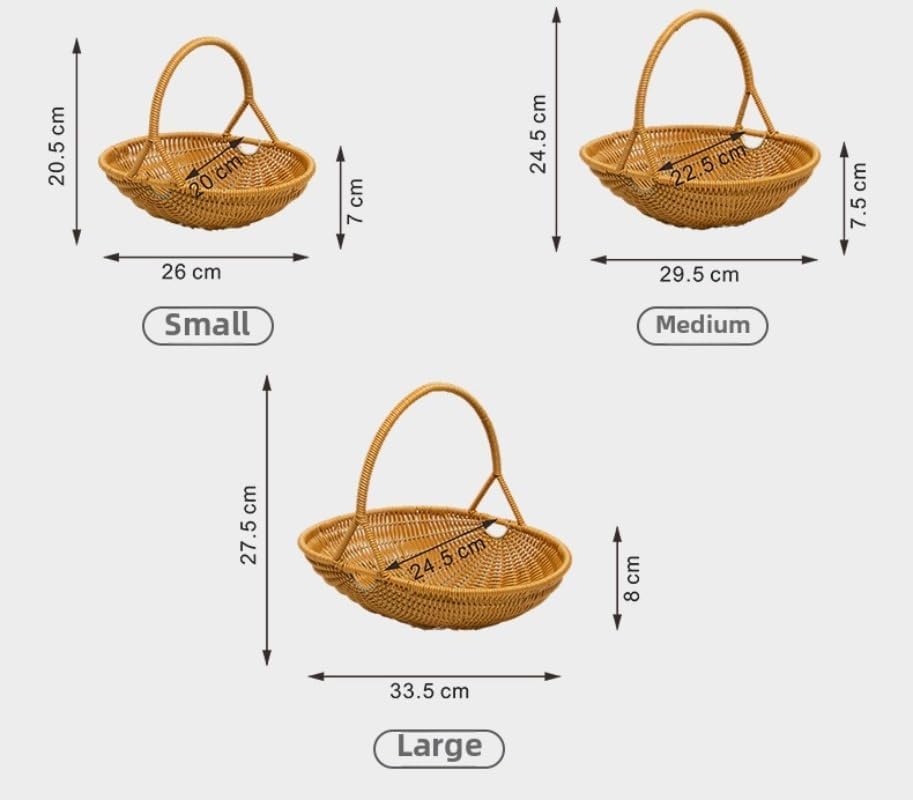 Plastic Imitation Rattan Woven Hand Basket Outdoor Picnic Picking Vegetables and Fruits Kitchen Living Room Egg Snack Basket (Yellow2,29.5x24.5cm) - Image 6