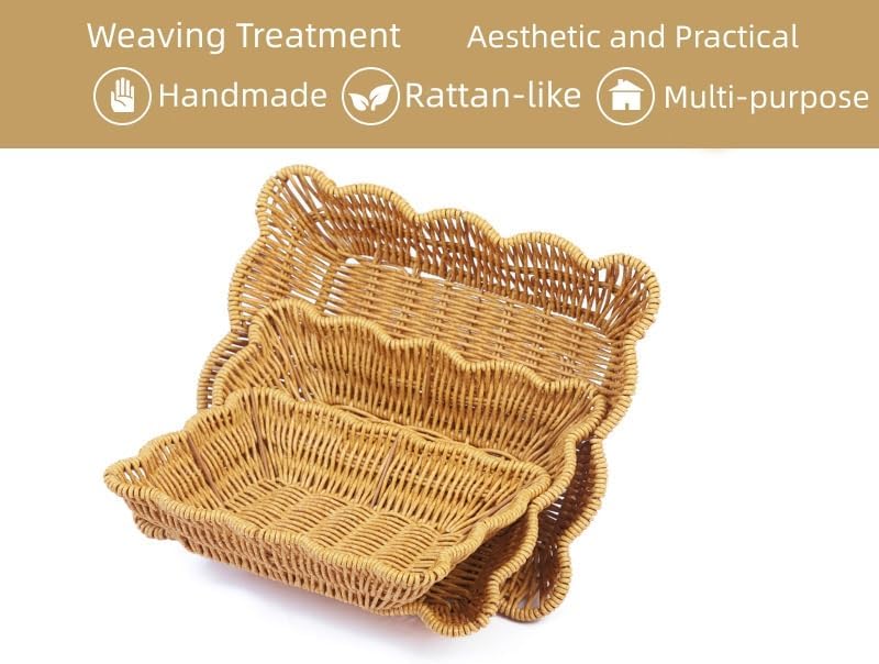 3-Pack Imitation Rattan Wave Shaped Woven Dining Basket Set Assorted Sizes - Image 5