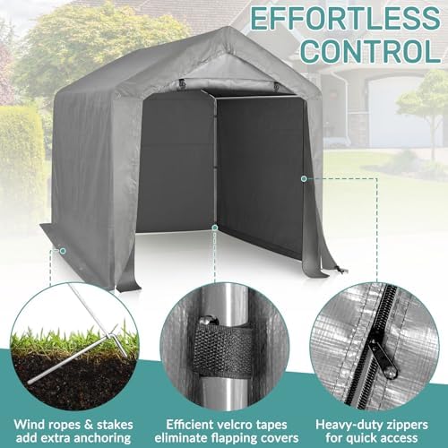 VINGLI Outdoor Portable Storage Shed, Heavy Duty Bike Tent with Roll-up Zipper Door, Waterproof and UV Resistent Carport for Motorcycle, Garden Tools and Firewood (Gray, 6x6x6.5 FT) - Image 6