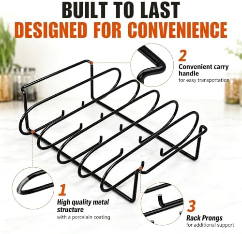 Rib Rack for Smoking –Rib Racks for Grilling and Smoking for 4 Full Racks of Ribs– Fits 18" Smoker, Weber, Kamado, Traeger – BBQ Grill Accessories for Men & Meat Lovers（11", Black, 1 Pack） - Image 3