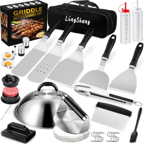 31pcs Griddle Accessories Kit for Blackstone,Professional Hibachi Flat Top Grill Tools,Enlarged Spatula Gift Set with Basting Cover,Burger Press Patty Maker for Outdoor BBQ Teppanyaki,BBQ Tool Set by Unknown