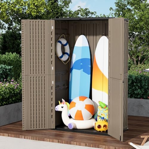 ZZM Large 67 Cu.ft Waterproof Storage Shed, Outdoor Storage Cabinet，Durable Resin Sheds for Patio Furniture, Garden Tools, Pool Accessories, Mower Storage (Coffee) - Image 3