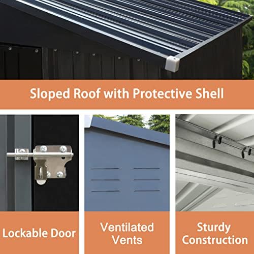 VEIKOU 4' x 4' Outdoor Storage Shed with Thickened Galvanized Steel, Storage Shed with Lockable Door, Air Vents, Metal Shed for Patio Lawn Yard, Grey - Image 6