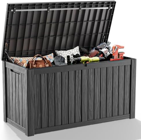 PatioZen 180 Gallon Deck Box,Resin Outdoor Storage Box with Lockable for Patio Furniture, Pool Accessories, Garden Tools Waterproof Outside Storage Box (Black) by OutdoorLivingPerfected