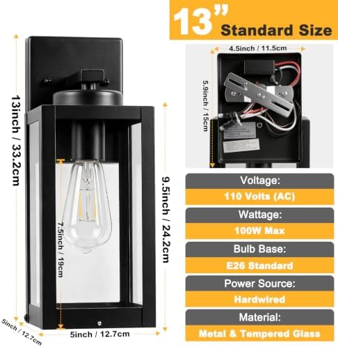 13" Outdoor Wall Light Fixtures with Enclosed Bottom, Modern Outdoor Sconce - Image 4