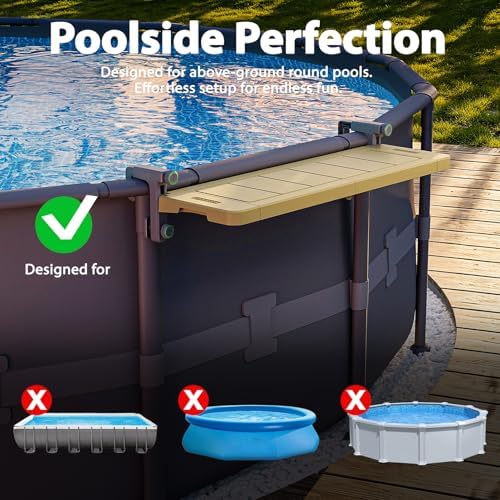 POOLHACKER Poolside Bar, [Original] Swim Up Bar Exclusively for Above-Ground Round Pools. Patio Poolside Table Smart Fold Easy Maintenance, Weather Resistant Stable Tabletop (Amber Brown) - Image 3