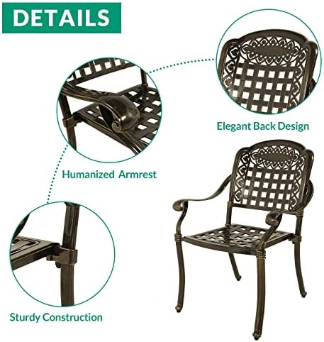 VIVIJASON 5-Piece Patio Furniture Dining Set, All-Weather Cast Aluminum Outdoor Conversation Set, Include 4 Chairs and a 35.4" Round Table w/Umbrella Hole for Balcony, Lawn, Garden, Backyard - Image 3