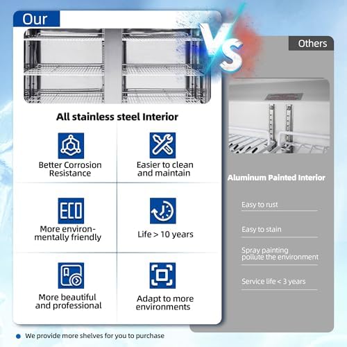 54" W Commercial Refrigerator with 2 door Stainless Steel 49 Cu. Ft Reach-in Refrigerator 6 Adjustable shelves Fan Cooling Fridge for Restaurant, Commercial Kitchen, Shop, ETL Certification - Image 5