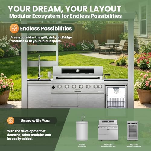 94" Stainless Steel Outdoor Kitchen Island with 6-Burner 85000 BTU,Heavy-Duty Propane Grill with Rotisserie Oven,Galvanized Steel Roof,Granite Countertops,Refrigerator,Sink.(Propane Gas) - Image 2