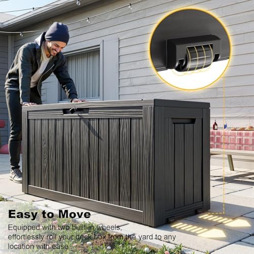 PatioZen 75 Gallon Outdoor Deck Box,Waterproof Resin Outdoor Storage Boxes, Outside Storage Lockable Container for Garden Tools,Indooor Cushions,Accessories (Black) - Image 3