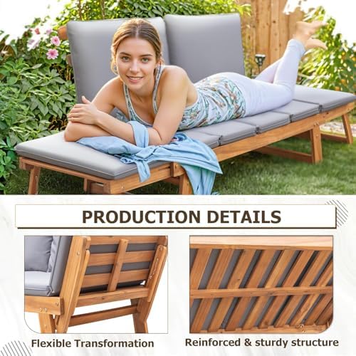 Devoko Outdoor Couch Acacia Wood Outdoor Sofa Balcony Furniture (Grey) - Image 4