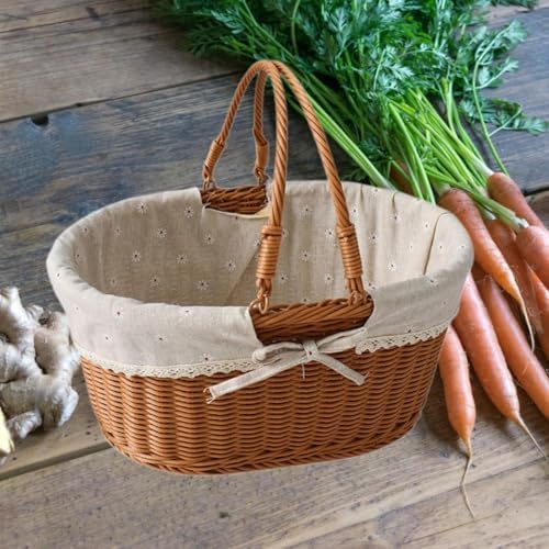 Imitation Rattan Picnic Basket Picnic Hamper Woven Storage Basket Fruit Basket for Bread Fishing Garden BBQ Outdoor Camping- Style D - Image 6