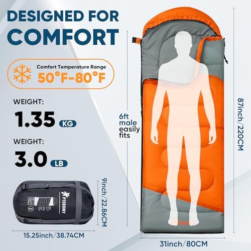PTEROMY Sleeping Bags for Adults, Lightweight and Machine Washable, Water Resistant Backpacking Camping Sleeping Bag for Warm Cold Weather, Camping Essentials for Hiking Travel - Image 2