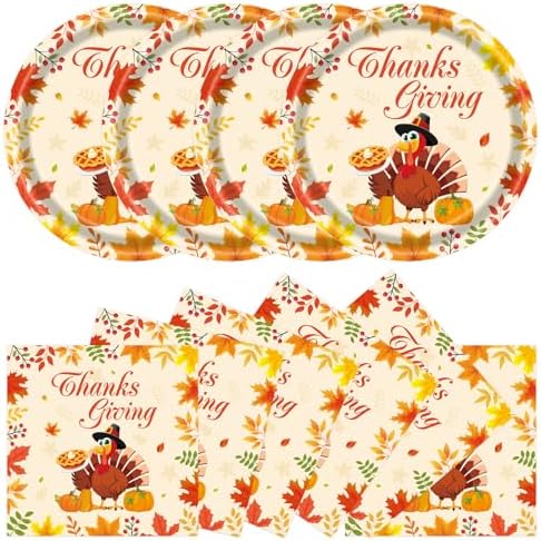 40Pcs Thanksgiving Paper Plates and Napkins Party Supplies, Disposable Fall Turkey Plates Napkins Dinnerware Set for Autumn Theme Friendsgiving Party Decorations by Unknown